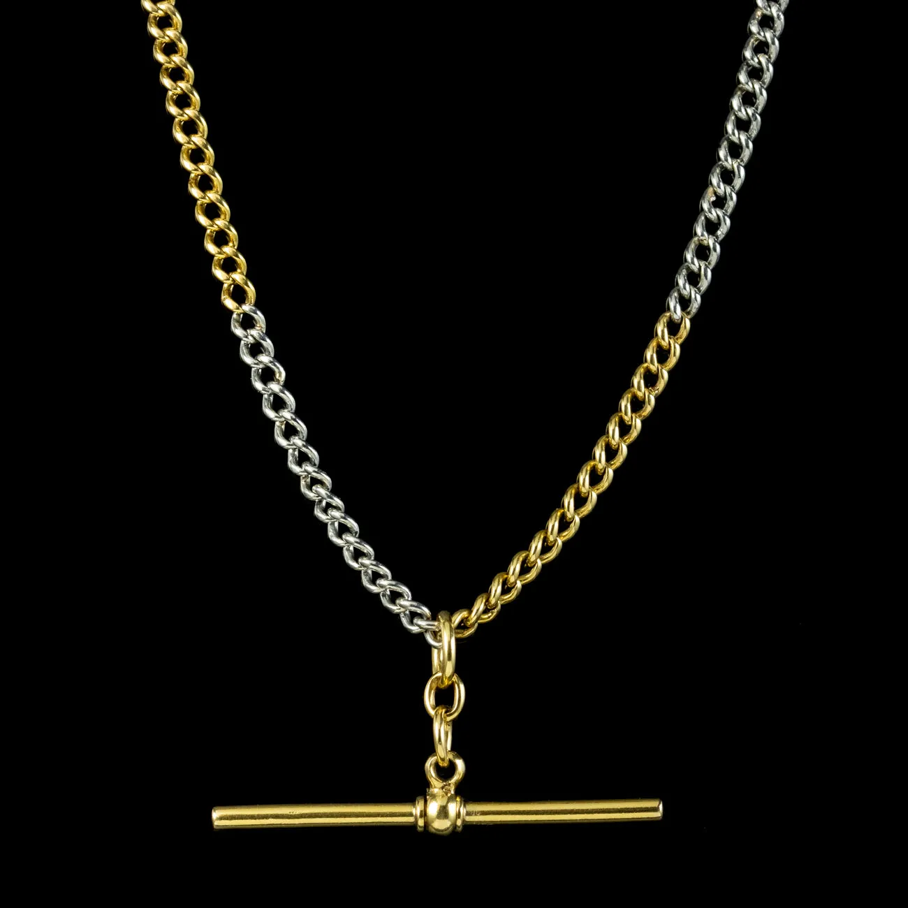 Vintage Albert Chain Necklace Two Tone 18ct Gold Platinum