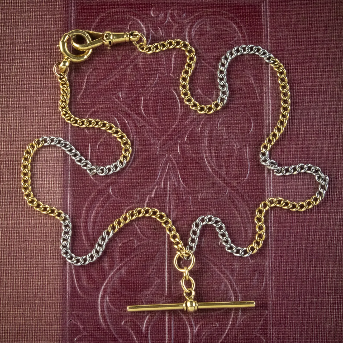 Vintage Albert Chain Necklace Two Tone 18ct Gold Platinum
