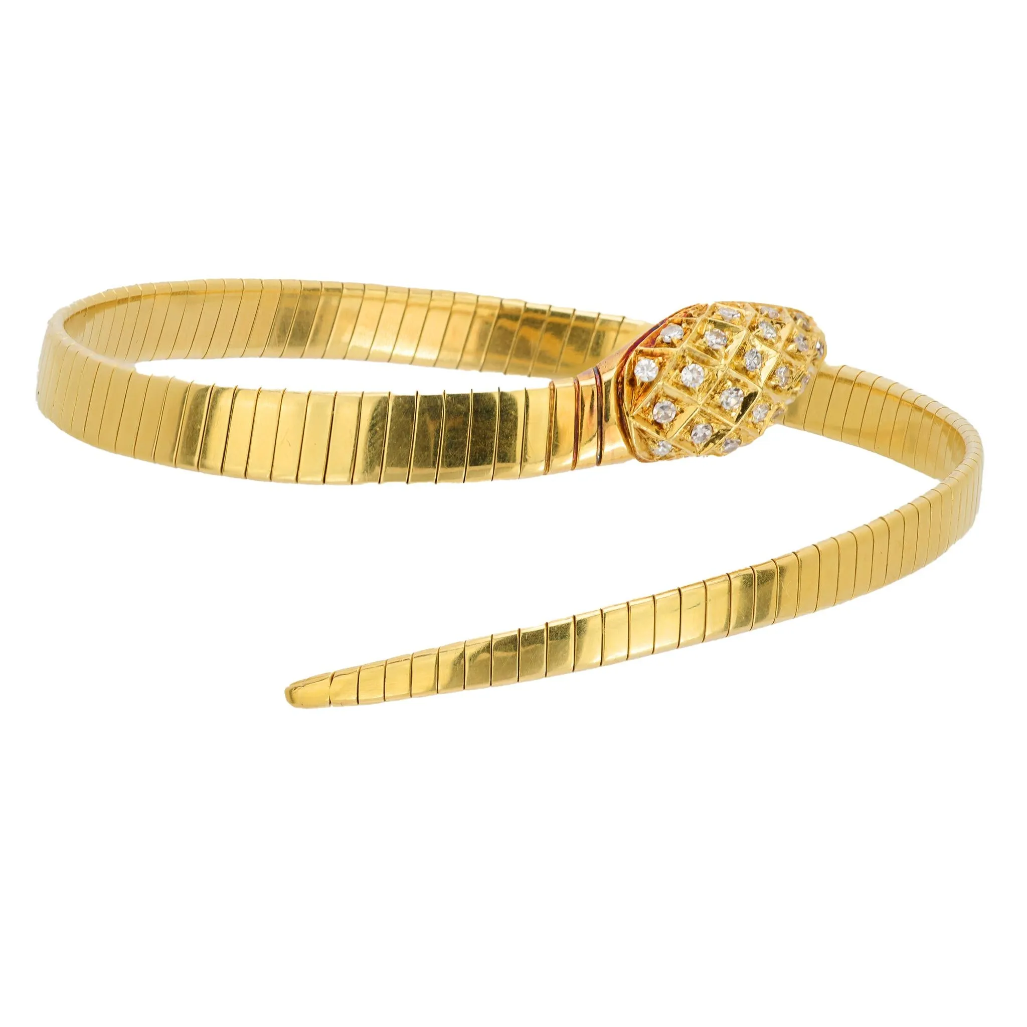 Vintage diamond 18k yellow gold tubogas snake bangle