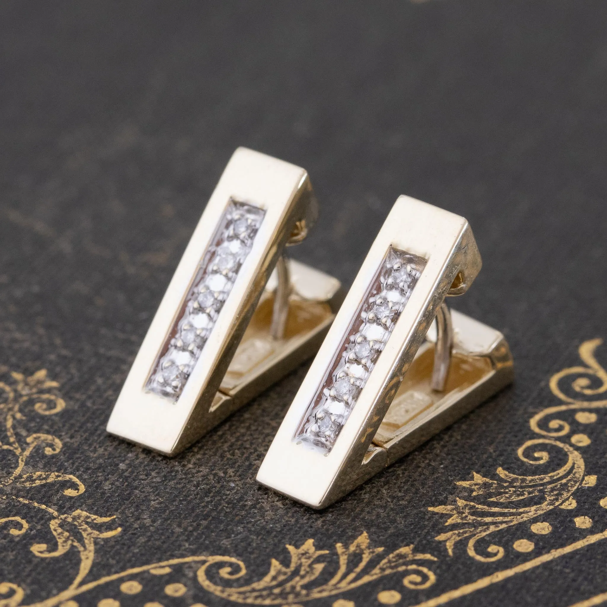 Vintage Diamond V Drop Hoop Earrings