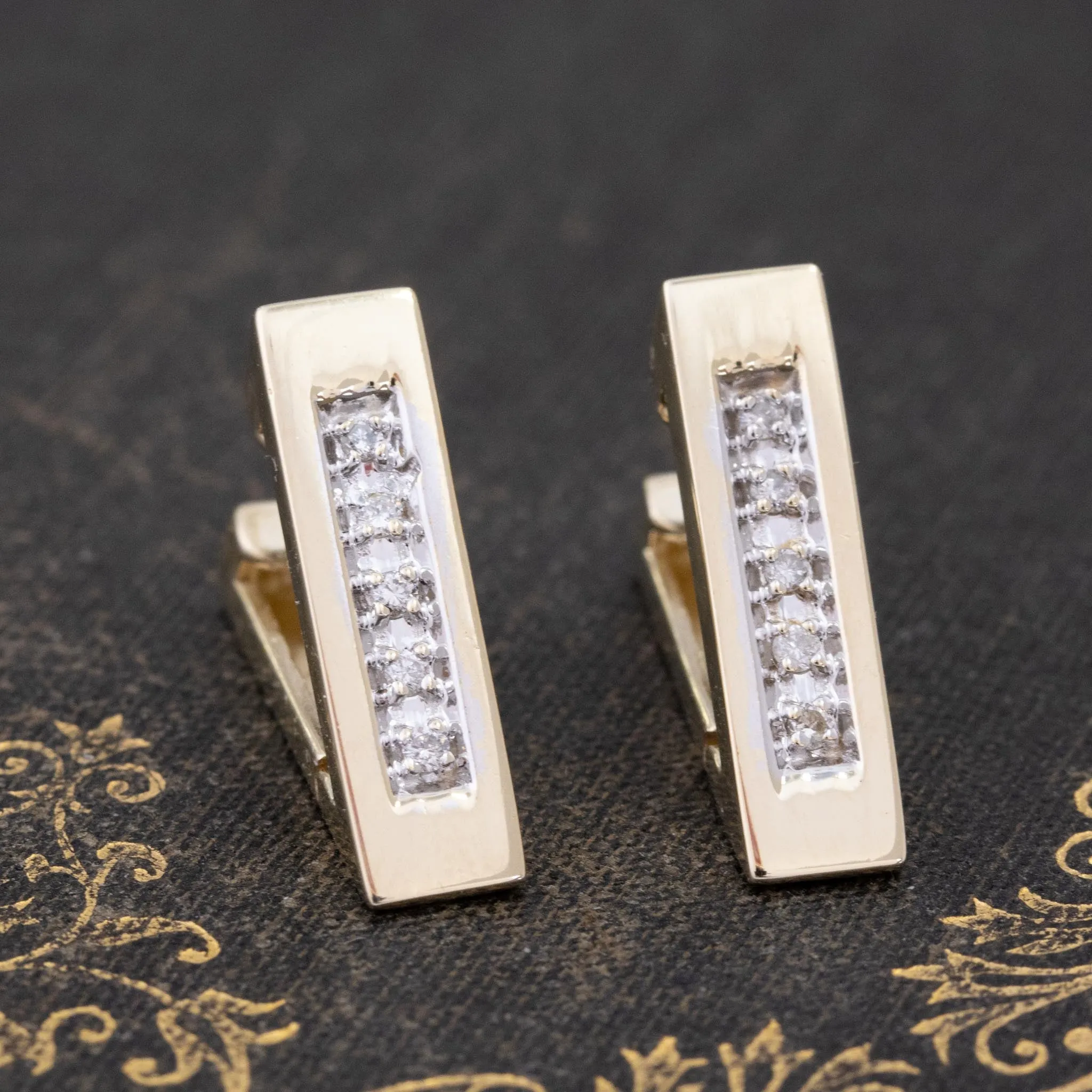 Vintage Diamond V Drop Hoop Earrings
