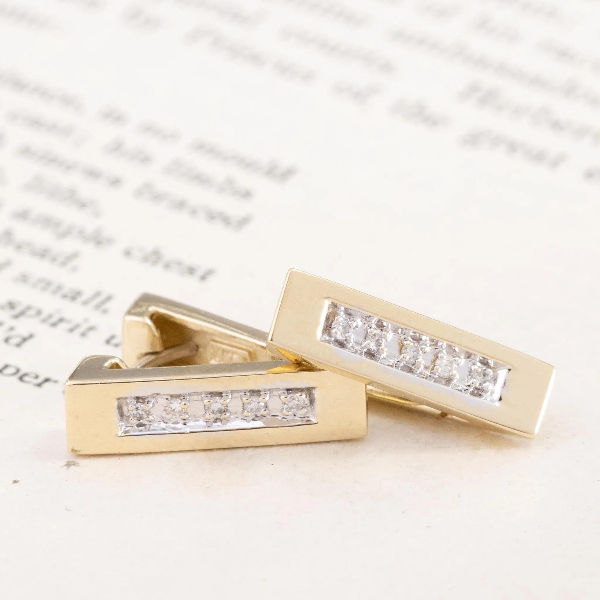 Vintage Diamond V Drop Hoop Earrings