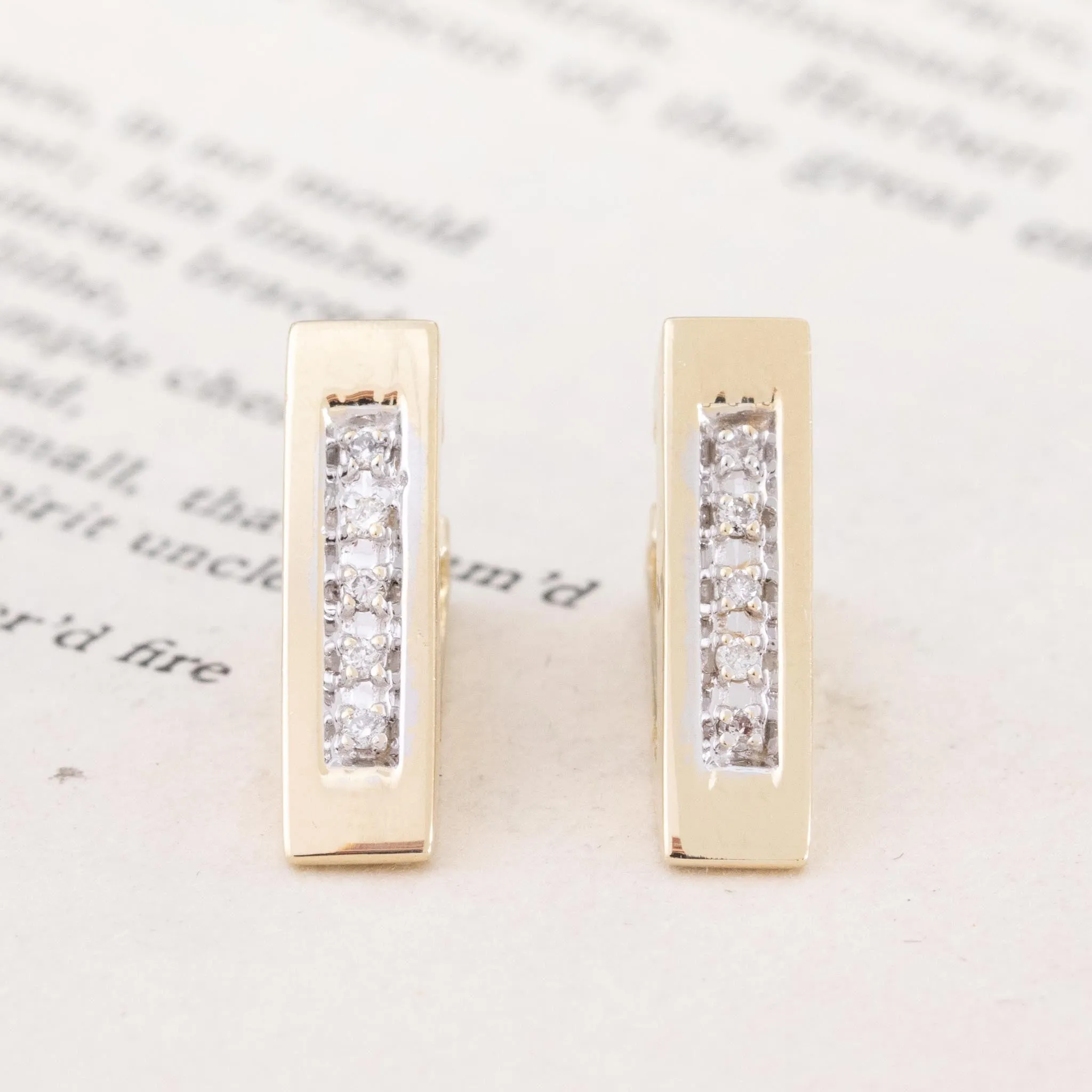 Vintage Diamond V Drop Hoop Earrings