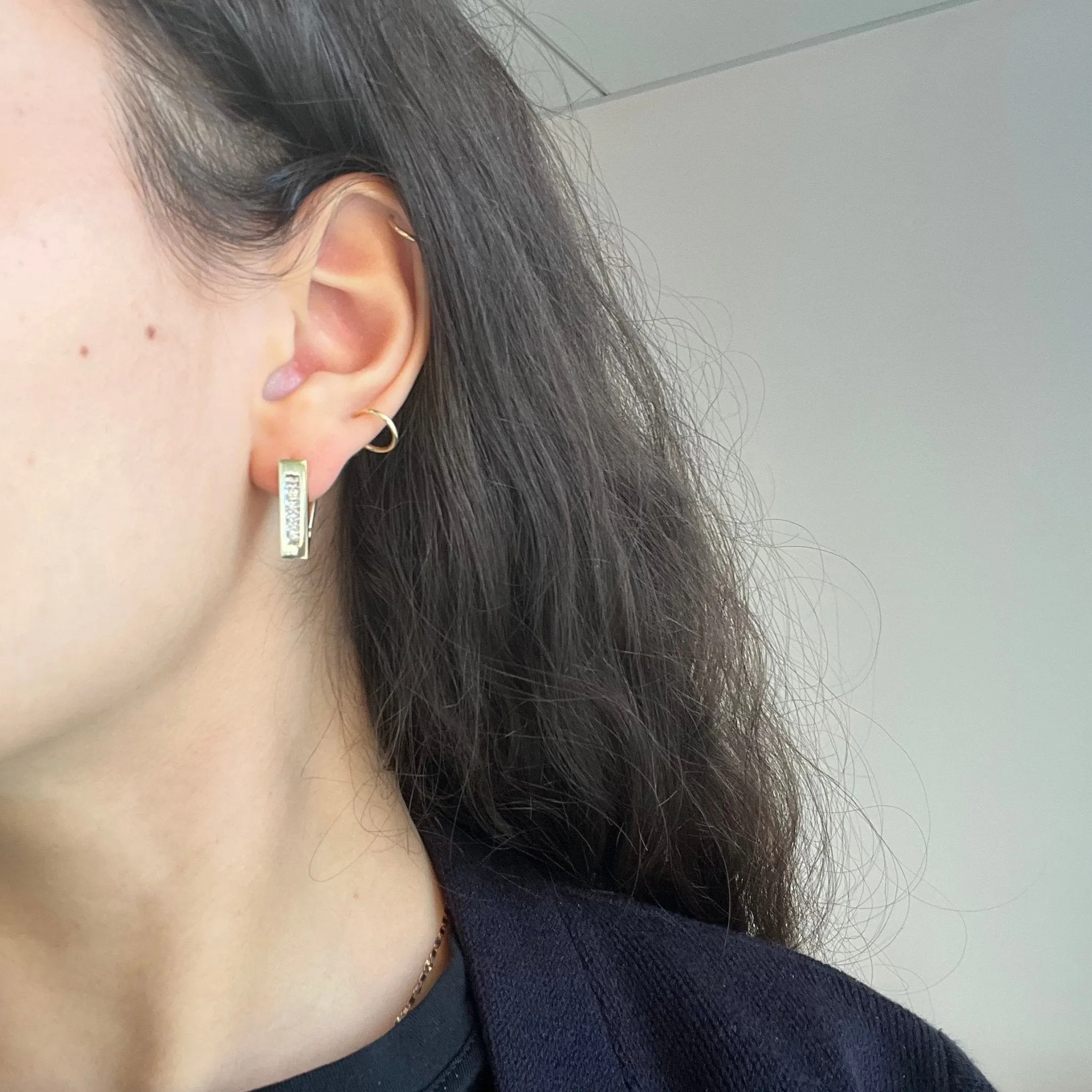 Vintage Diamond V Drop Hoop Earrings