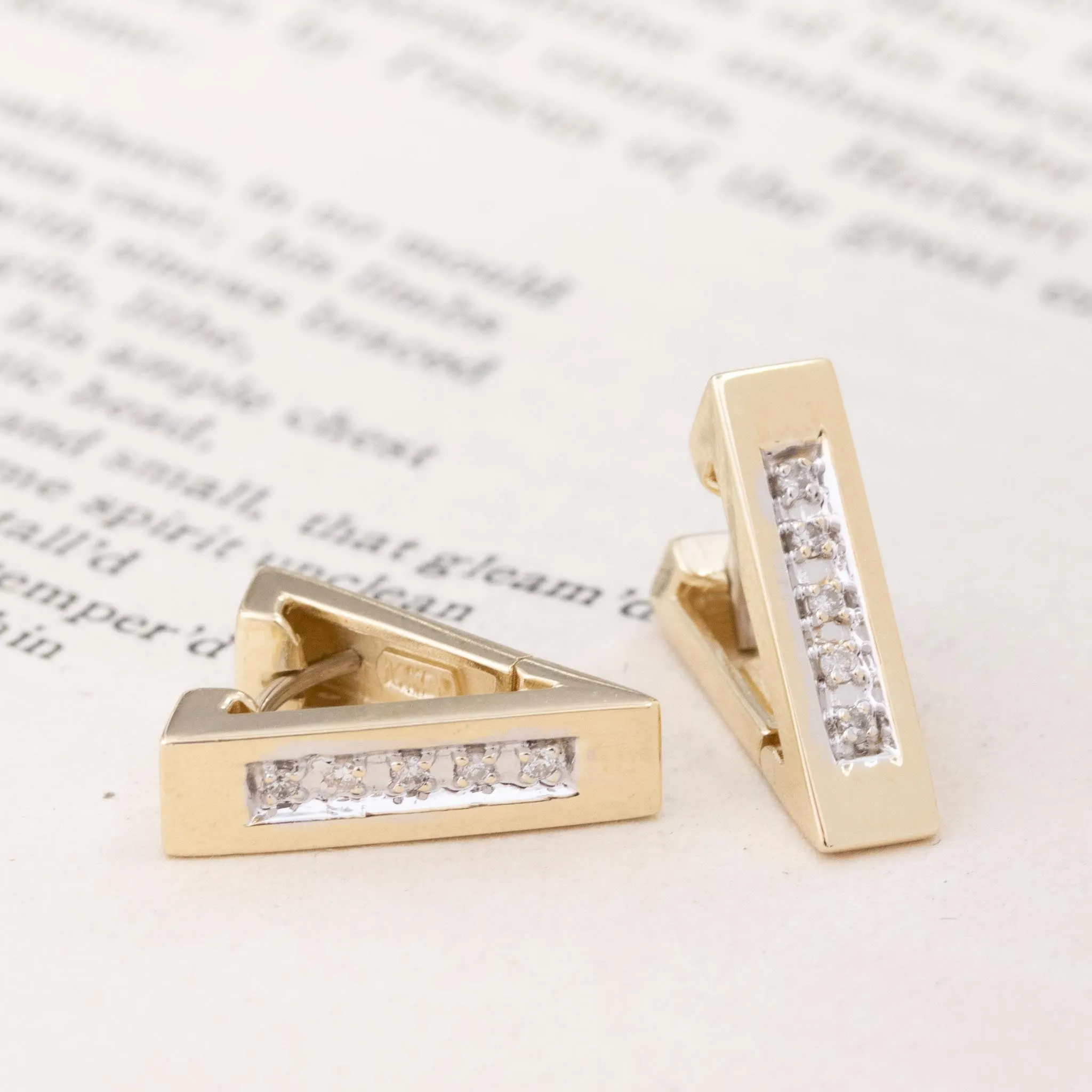 Vintage Diamond V Drop Hoop Earrings