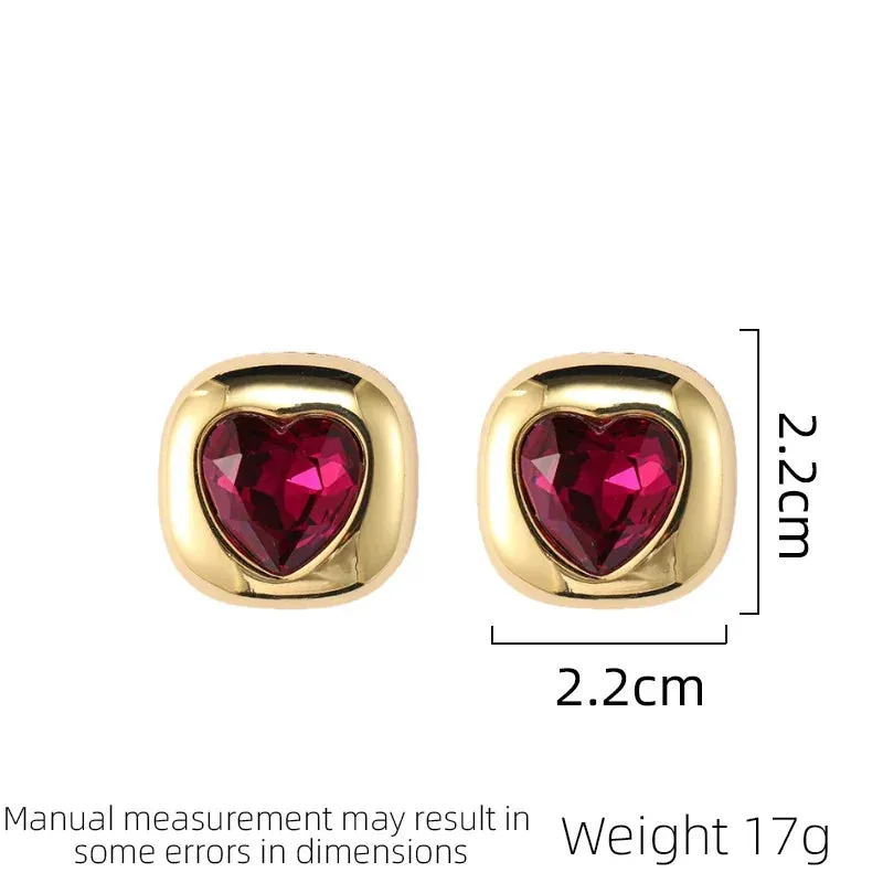 Vintage Earrings Vintage Geometric Red Heart Shaped Earrings Elegant And Fashionable Women's Light Luxury New Year Earrings