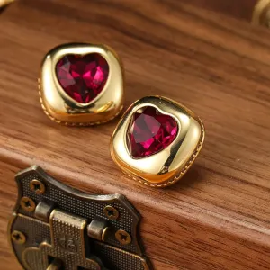 Vintage Earrings Vintage Geometric Red Heart Shaped Earrings Elegant And Fashionable Women's Light Luxury New Year Earrings