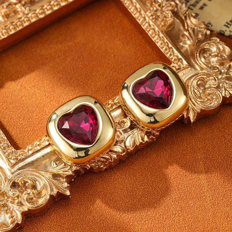 Vintage Earrings Vintage Geometric Red Heart Shaped Earrings Elegant And Fashionable Women's Light Luxury New Year Earrings