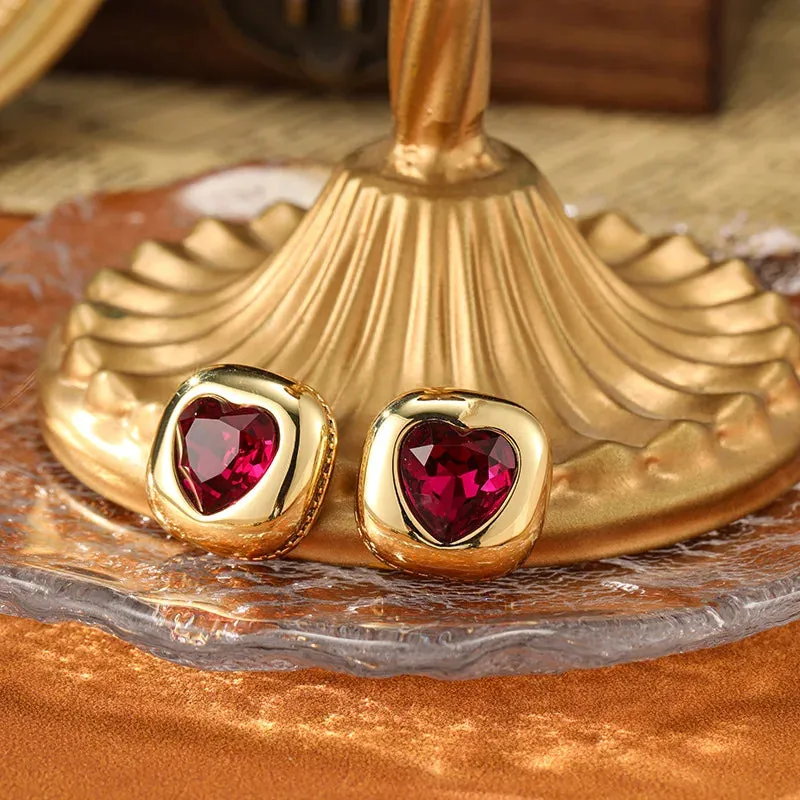 Vintage Earrings Vintage Geometric Red Heart Shaped Earrings Elegant And Fashionable Women's Light Luxury New Year Earrings
