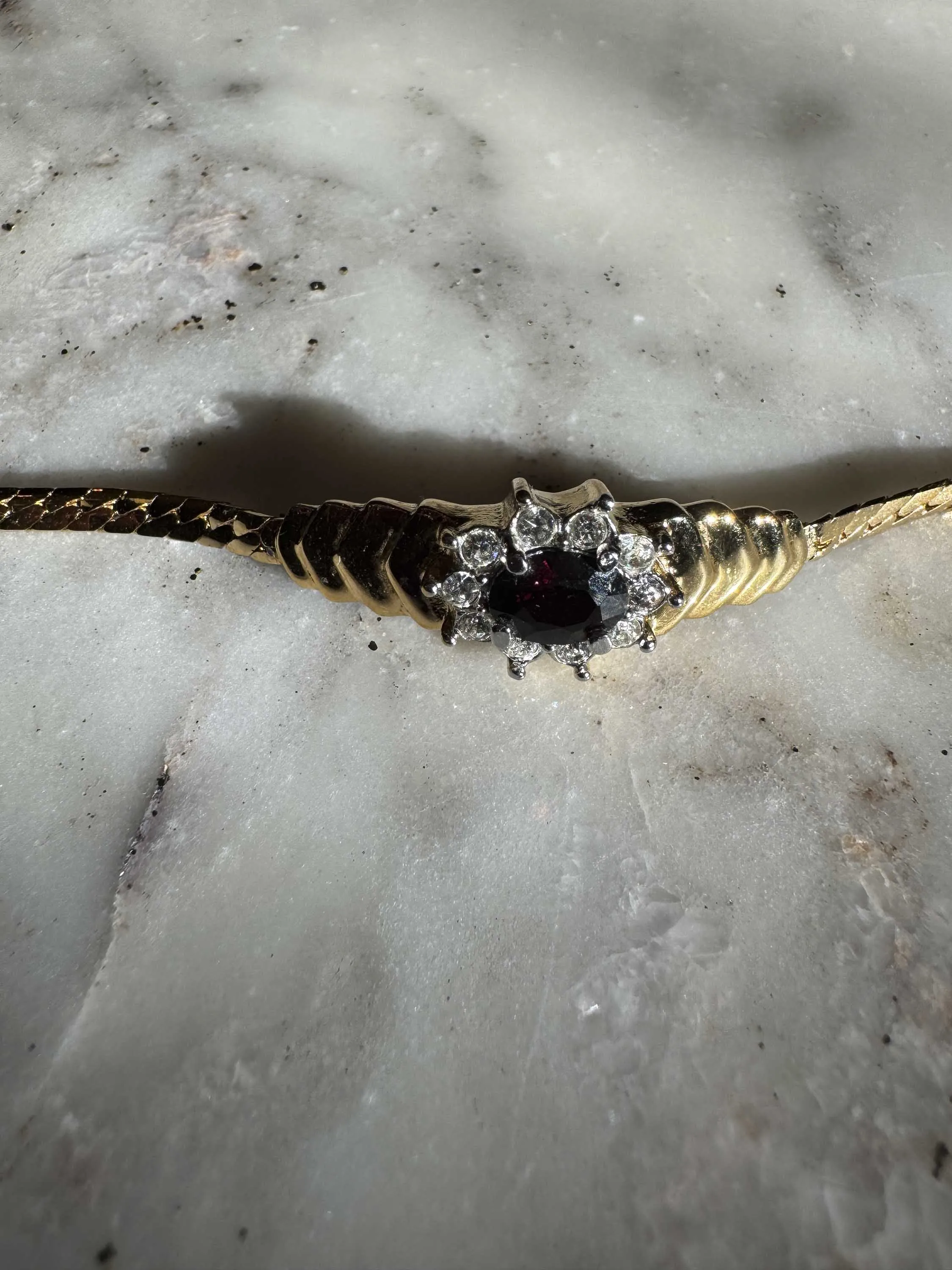 Vintage Gold-Tone Bracelet with Deep Red Centerpiece