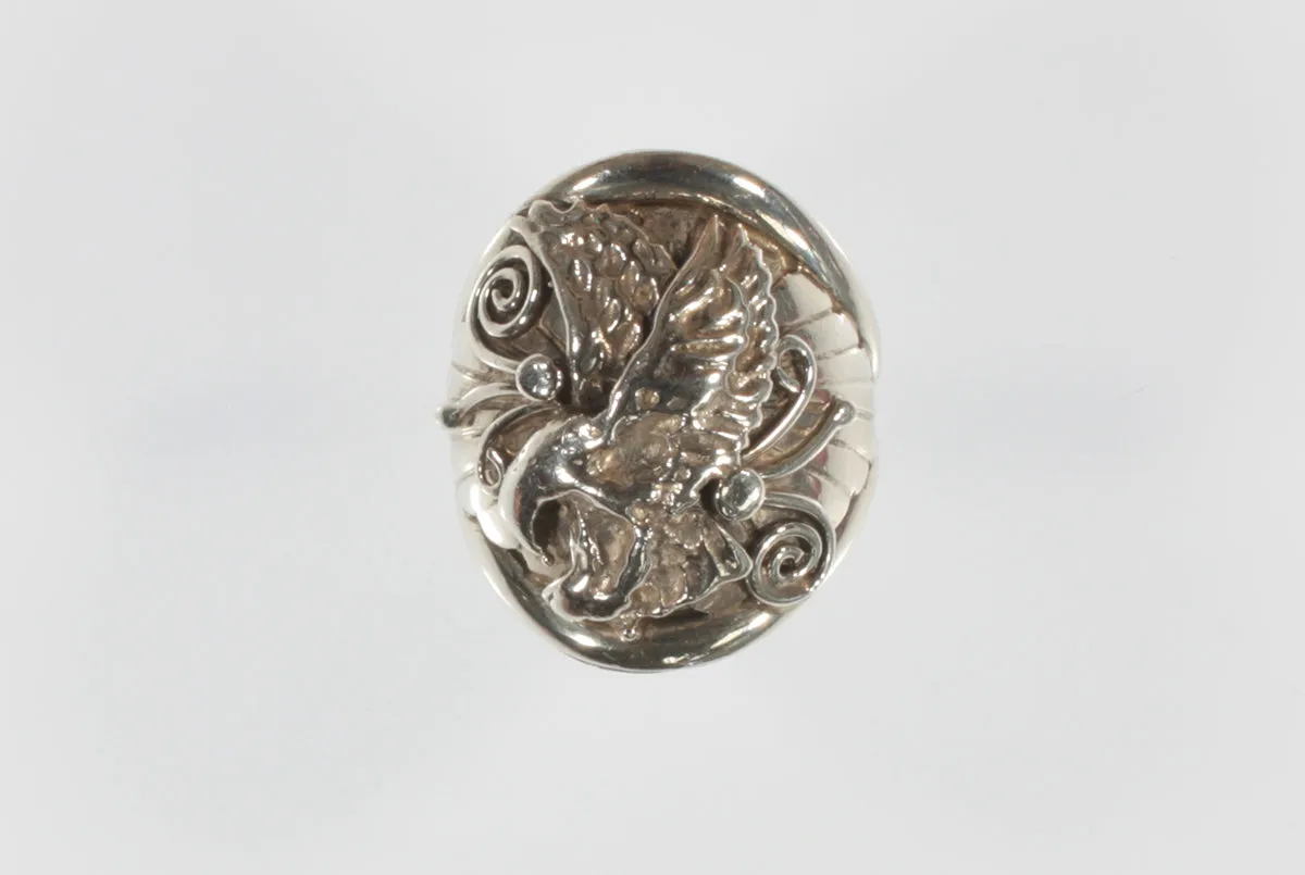 Vintage Navajo Bald Eagle Sterling Silver Ring By Les Holden SZ 9.50