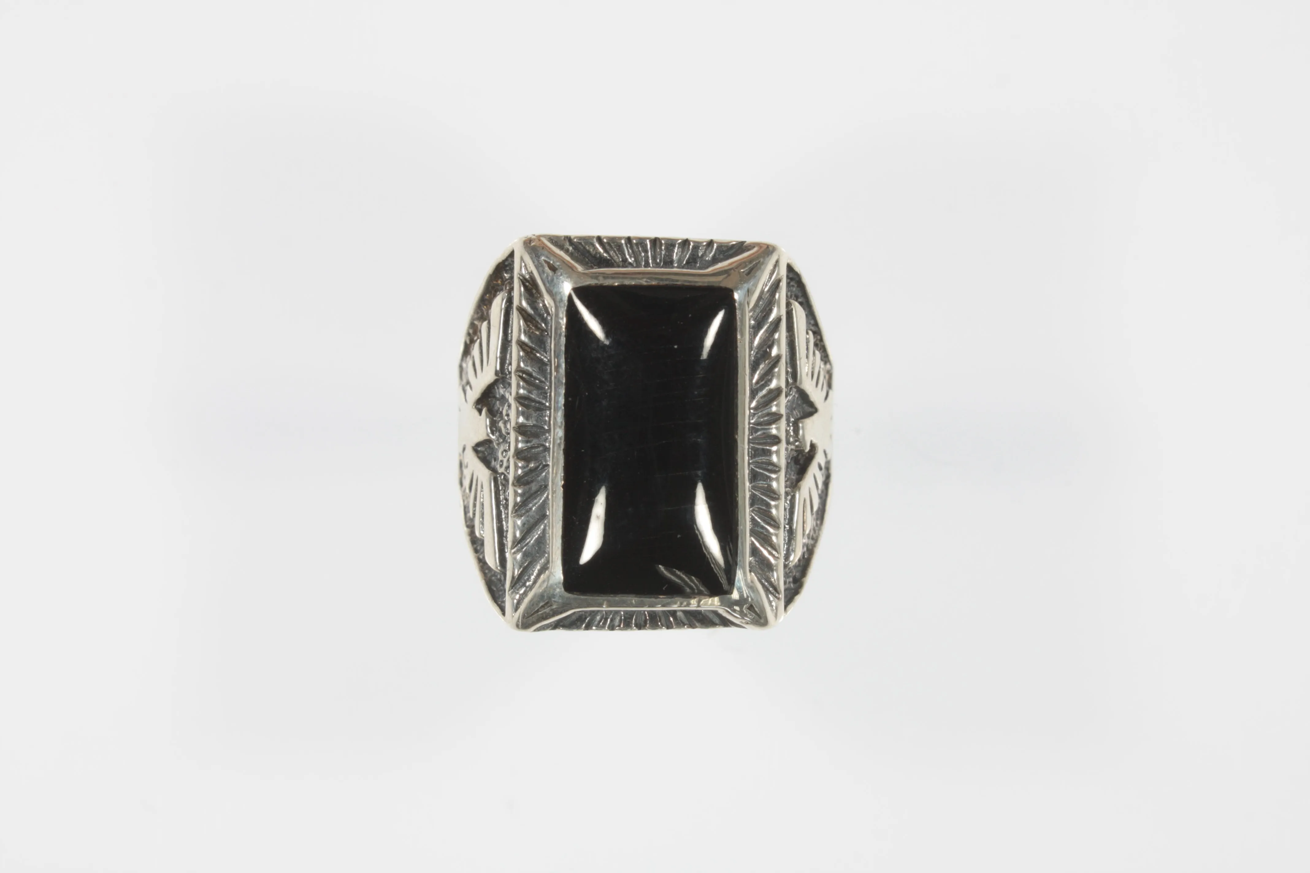 Vintage Onyx Eagle Sterling Silver Ring SZ 11