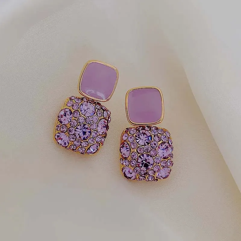 Vintage Purple Shiny Crystal Geometric Women Earrings Contracted Sweet Lovely Fine Shiny Drop Earrings Jewelry