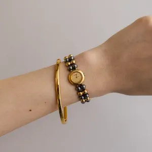 Vintage Seiko Black Beaded Gold Watch