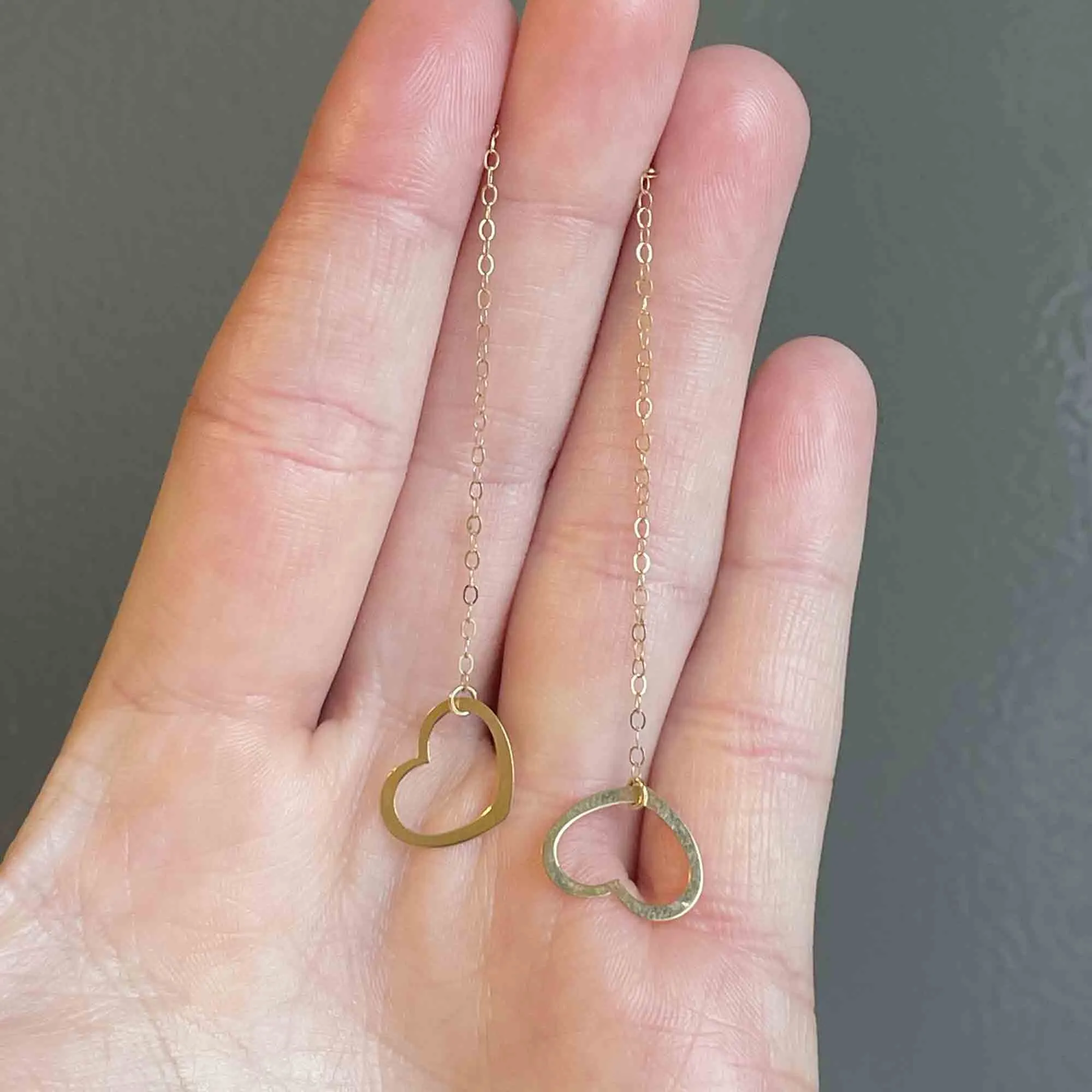 Vintage Solid 14K Gold Heart Threader Earrings