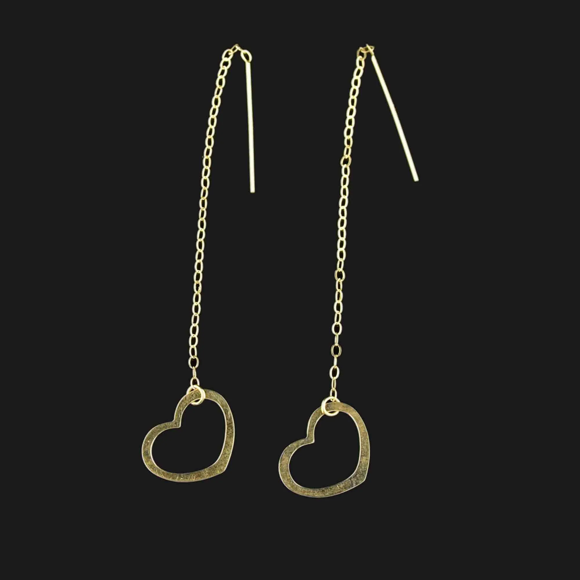Vintage Solid 14K Gold Heart Threader Earrings