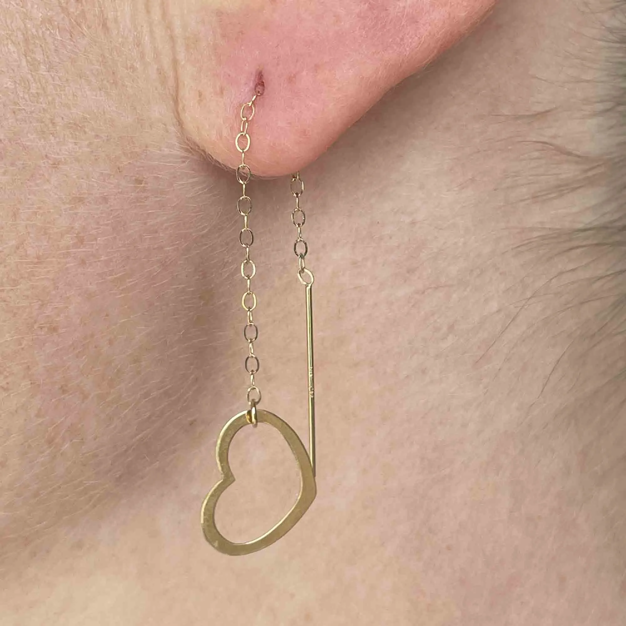 Vintage Solid 14K Gold Heart Threader Earrings