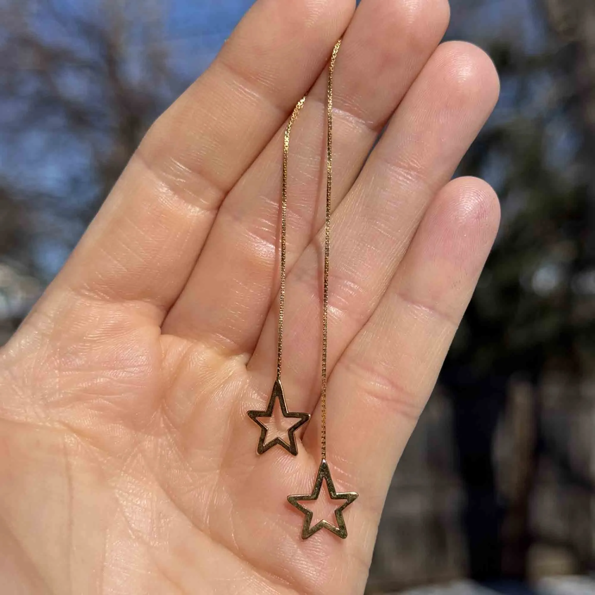 Vintage Solid 9K Gold Star Threader Earrings