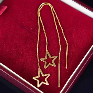 Vintage Solid 9K Gold Star Threader Earrings