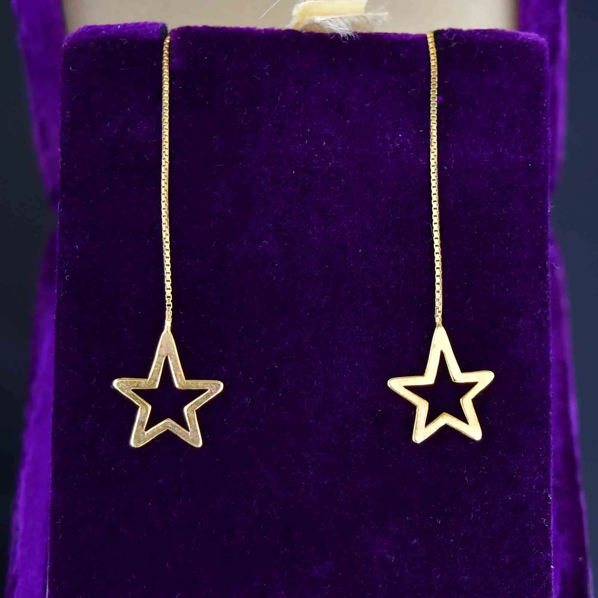 Vintage Solid 9K Gold Star Threader Earrings
