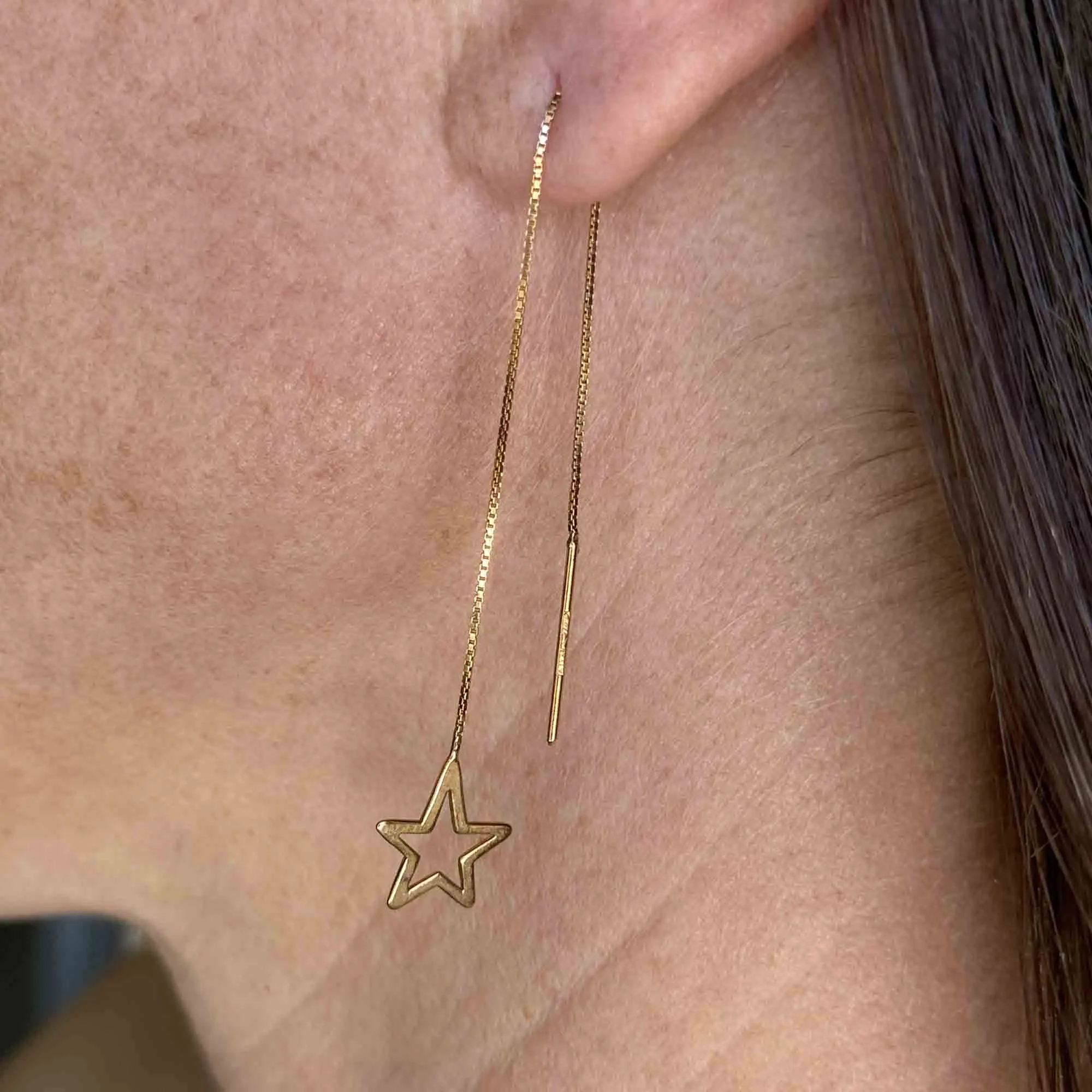 Vintage Solid 9K Gold Star Threader Earrings
