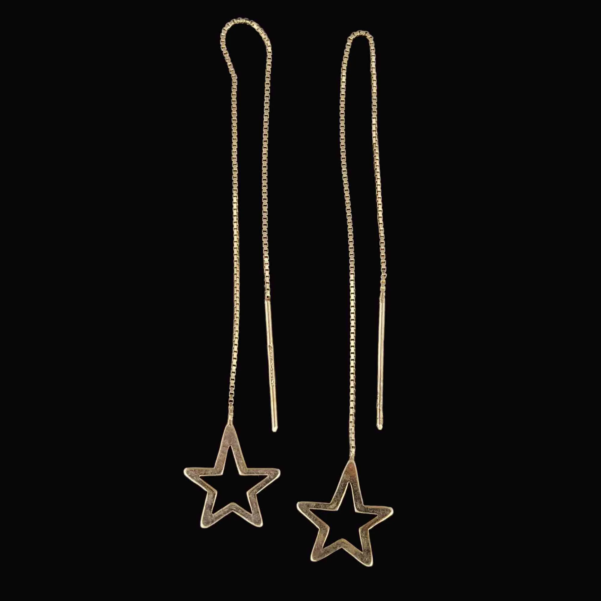 Vintage Solid 9K Gold Star Threader Earrings