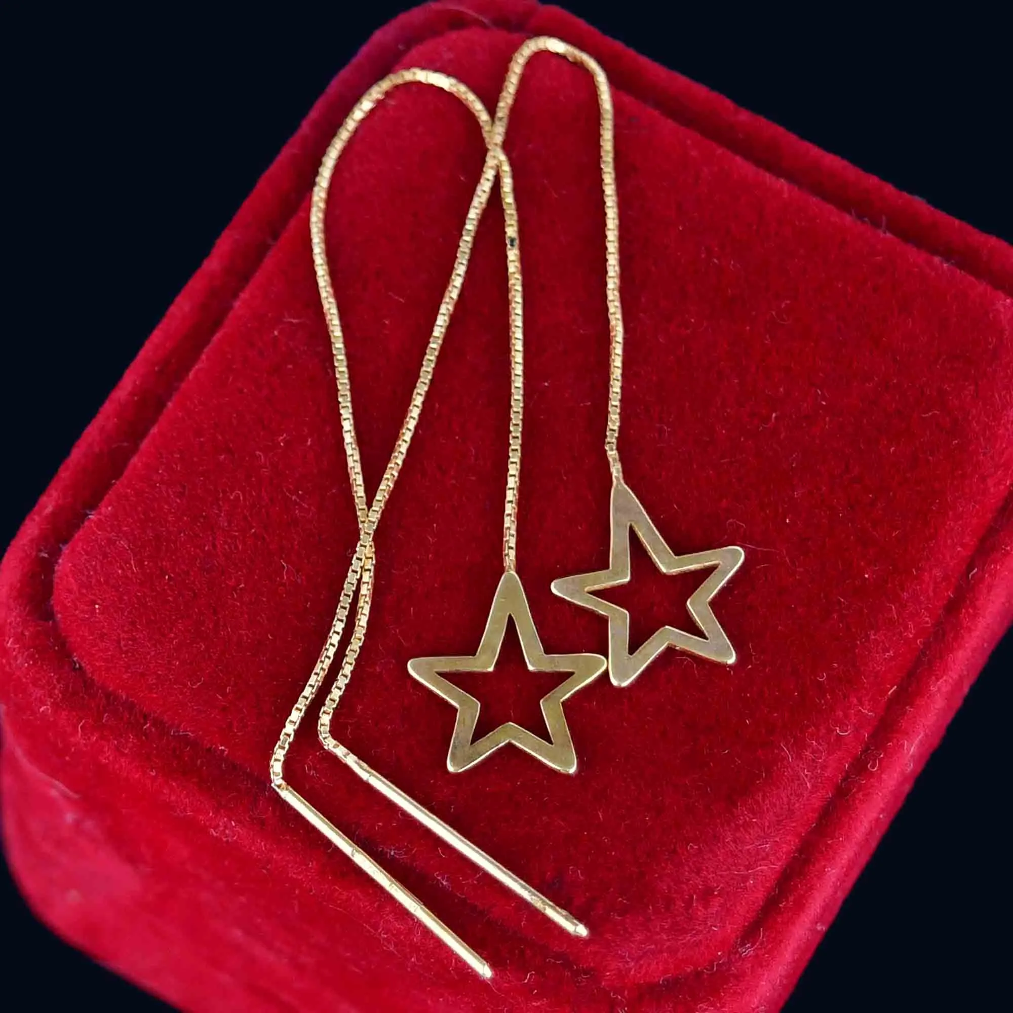 Vintage Solid 9K Gold Star Threader Earrings