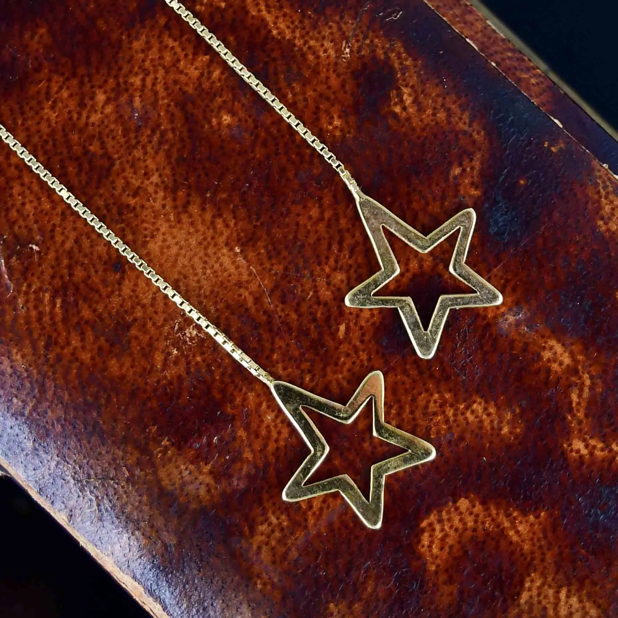 Vintage Solid 9K Gold Star Threader Earrings