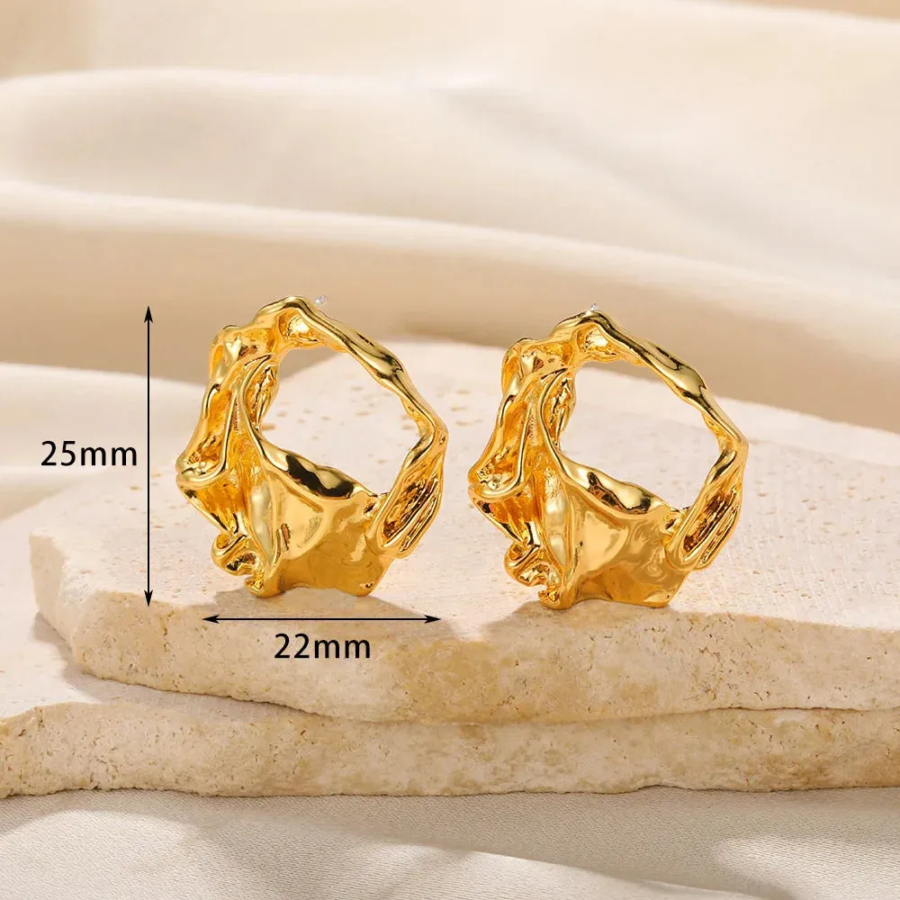 Vintage Stainless Steel Geometric Earrings For Women Personalized Fan-shaped Stud Earrings Party