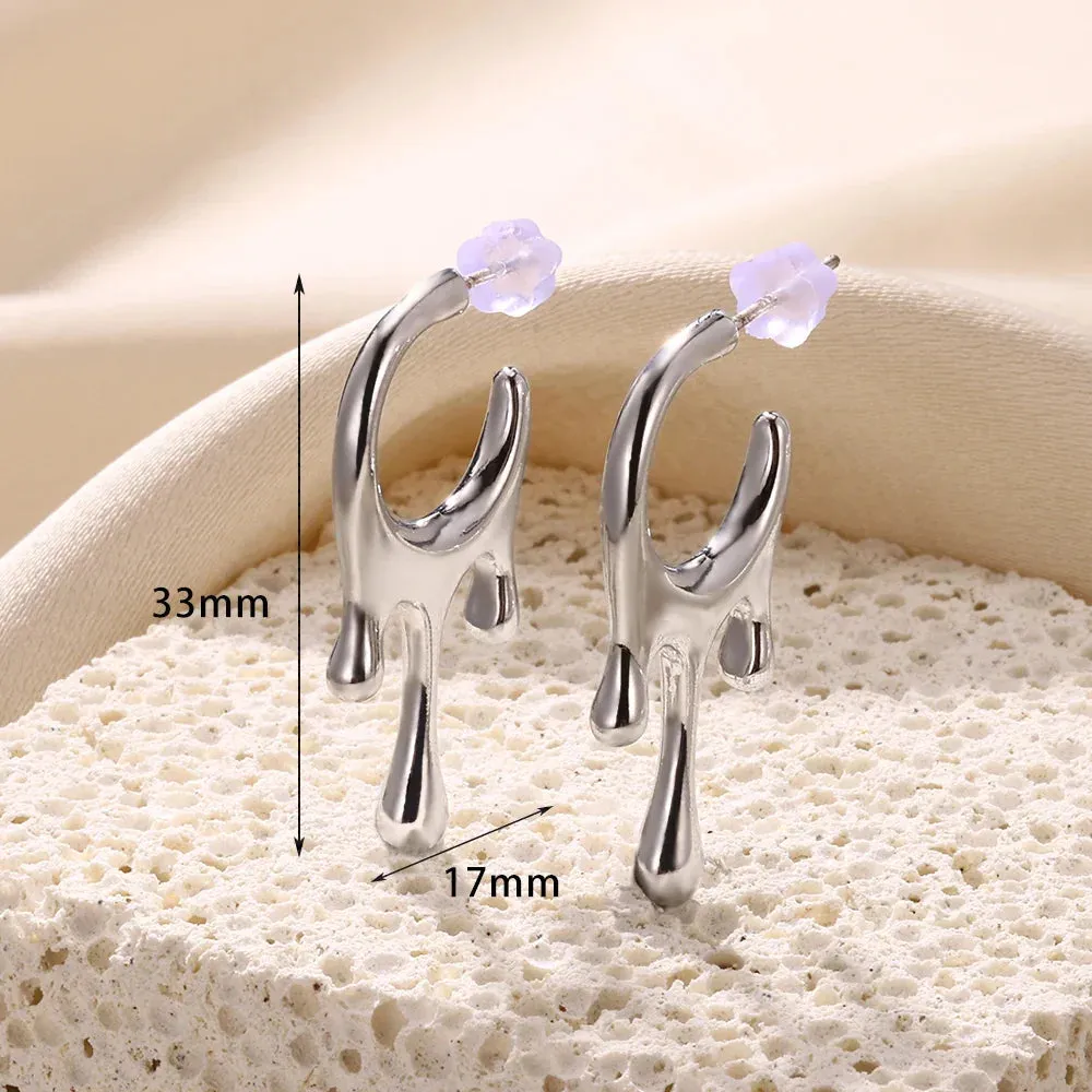 Vintage Stainless Steel Geometric Earrings For Women Personalized Fan-shaped Stud Earrings Party
