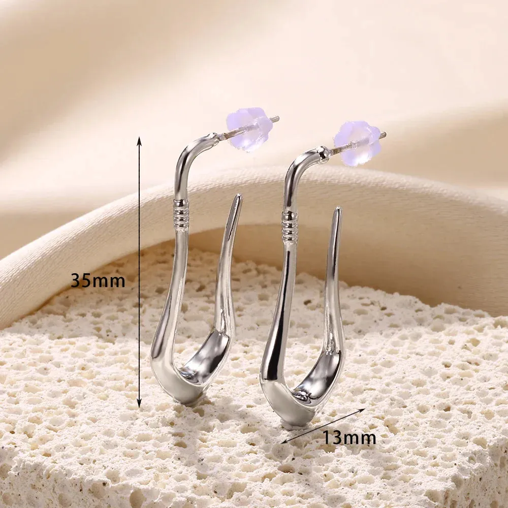 Vintage Stainless Steel Geometric Earrings For Women Personalized Fan-shaped Stud Earrings Party