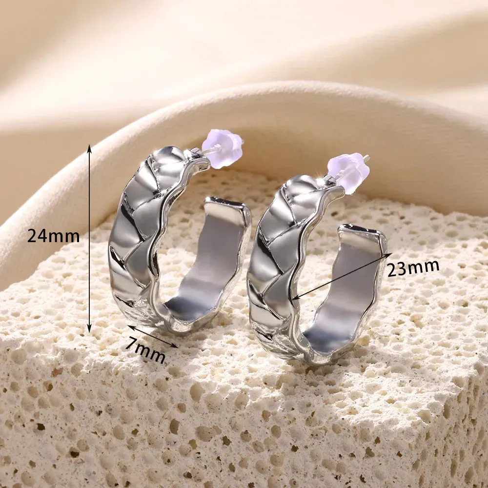 Vintage Stainless Steel Geometric Earrings For Women Personalized Fan-shaped Stud Earrings Party