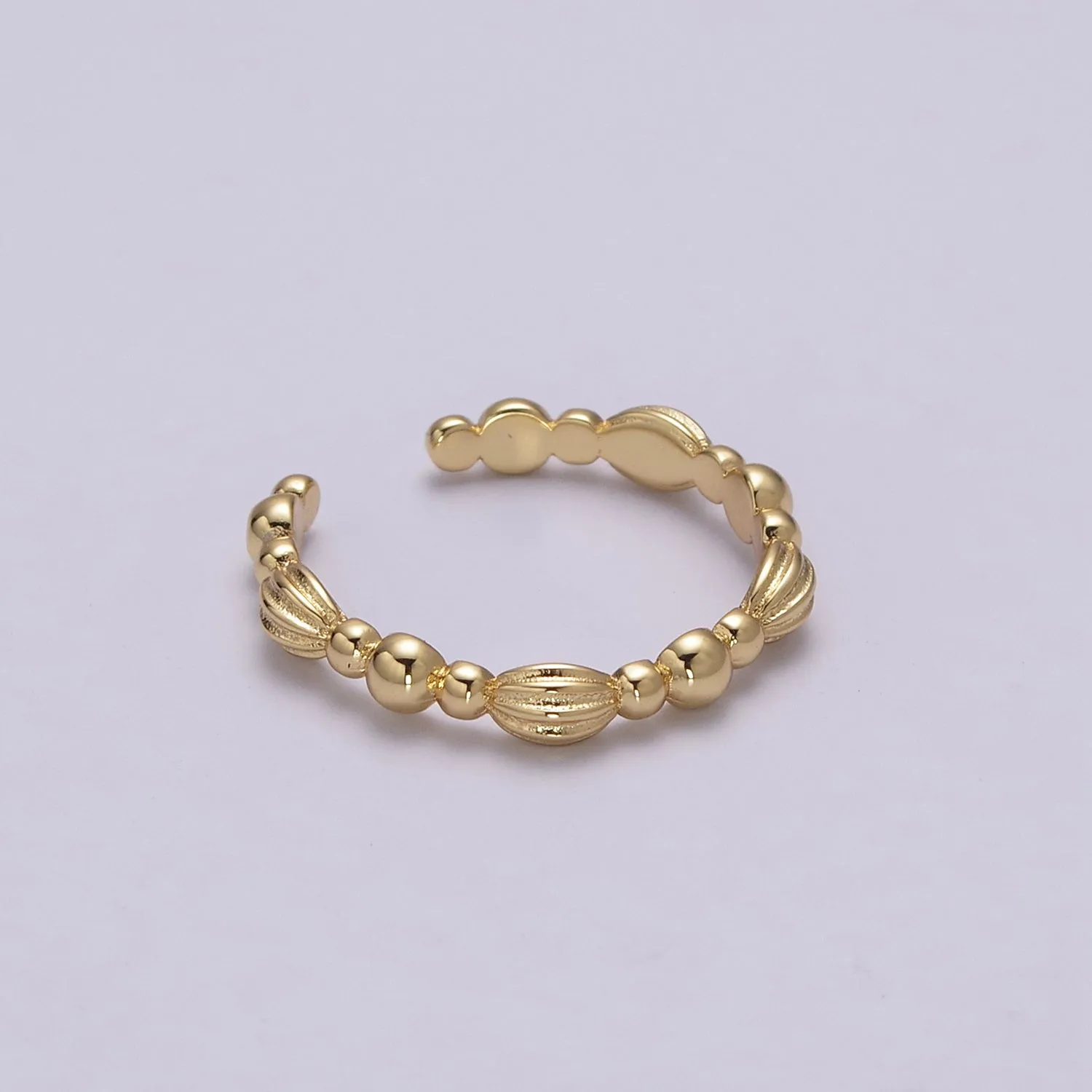 Vintage Style Ring Ball Beaded Cuff Ring Open Adjustable Gold Ring U-159