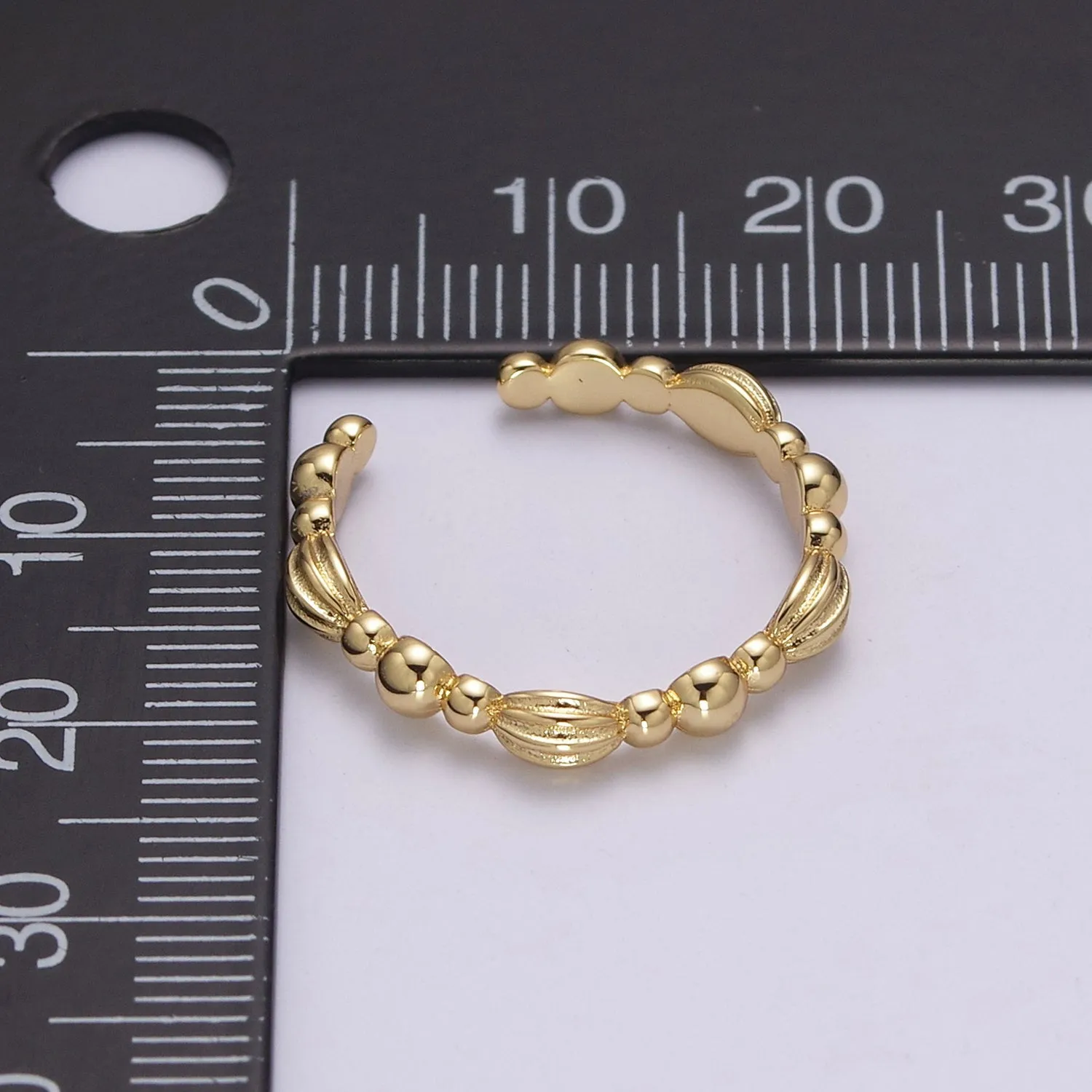 Vintage Style Ring Ball Beaded Cuff Ring Open Adjustable Gold Ring U-159