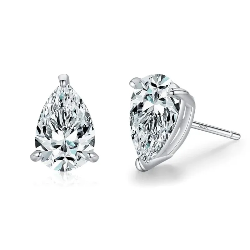 Water Drop Geometric CZ Sterling Stud Earrings