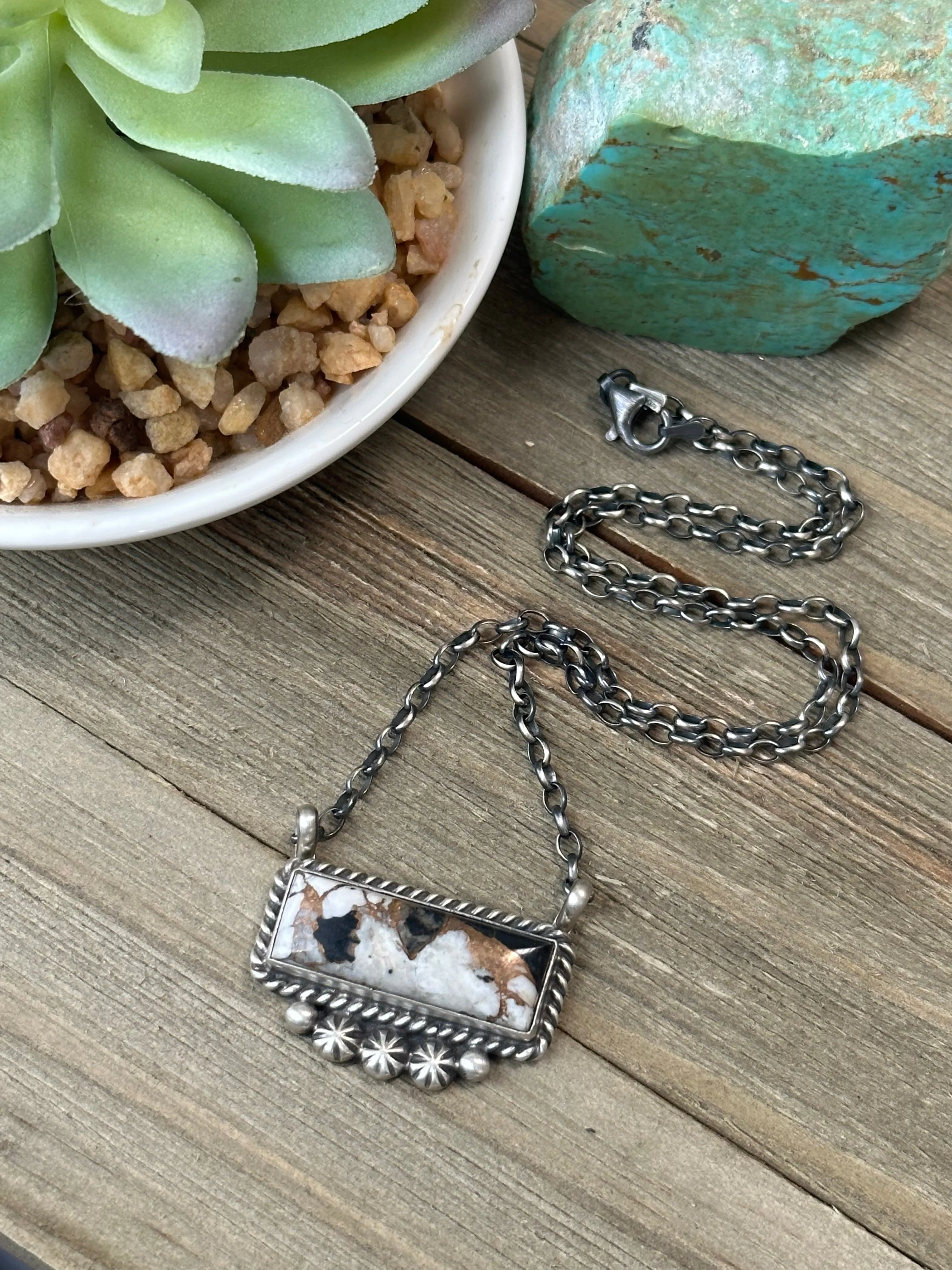 White Buffalo Bronze Bar Necklace