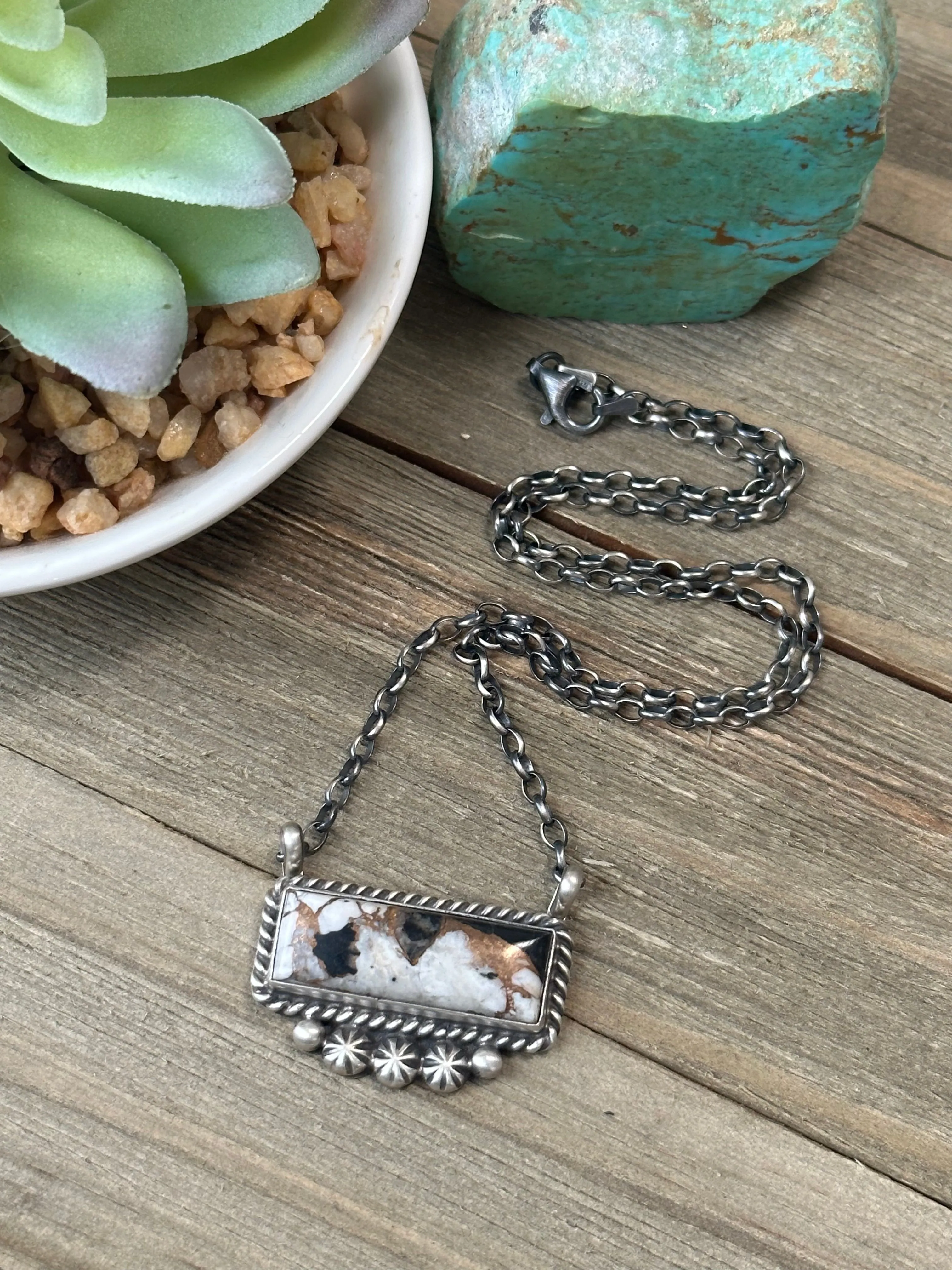 White Buffalo Bronze Bar Necklace