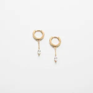 White CZ Short Chain Huggie Earrings