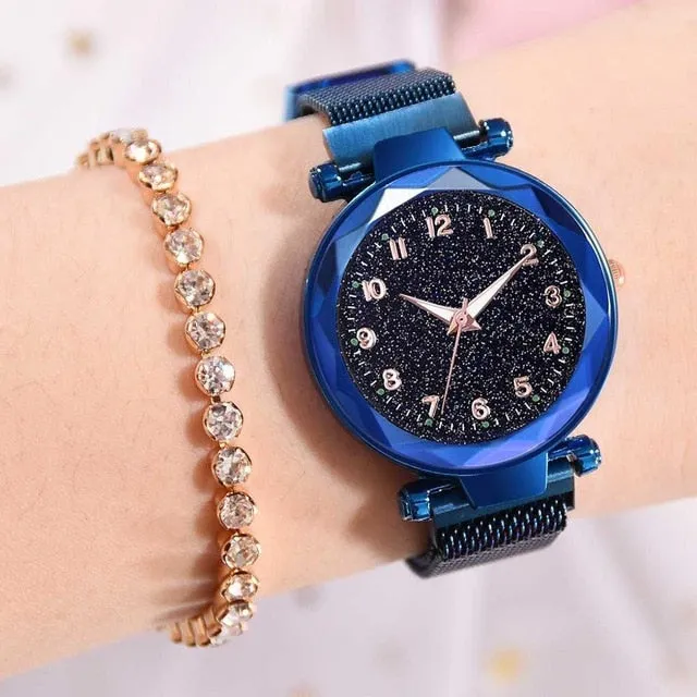 Women Starry Sky Watch Luxury Magnetic Buckle Mesh Band Quartz Wristwatch Female Rose Gold Diamond Watches zegarek damsk