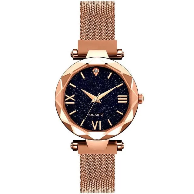 Women Starry Sky Watch Luxury Magnetic Buckle Mesh Band Quartz Wristwatch Female Rose Gold Diamond Watches zegarek damsk