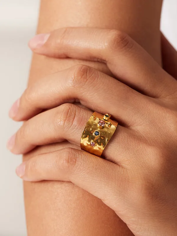 Women's new fashionable colorful zircon open personality ring