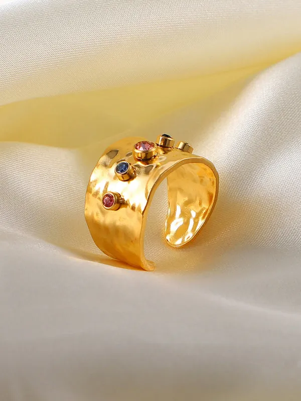 Women's new fashionable colorful zircon open personality ring