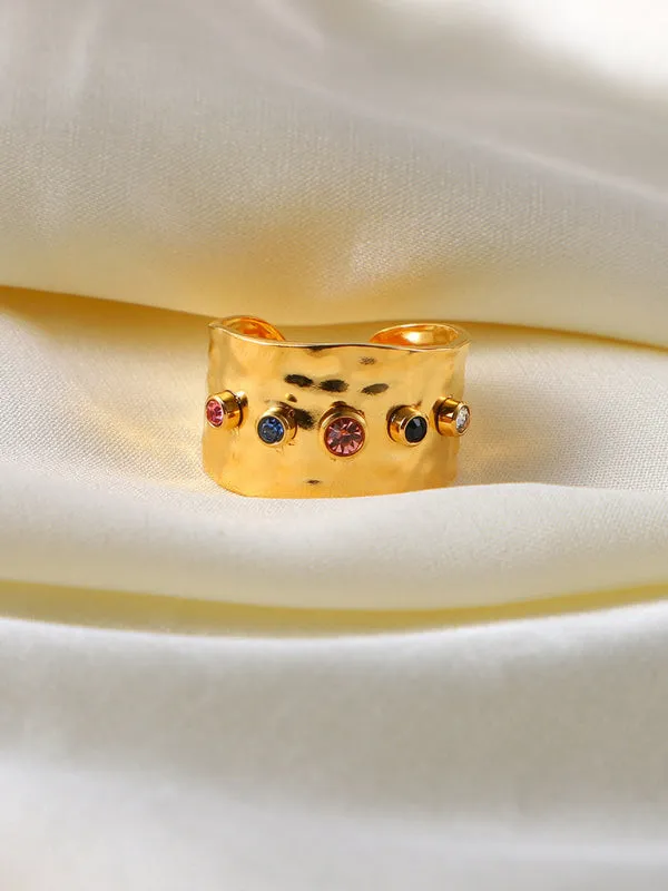 Women's new fashionable colorful zircon open personality ring