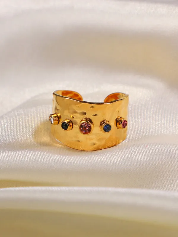 Women's new fashionable colorful zircon open personality ring