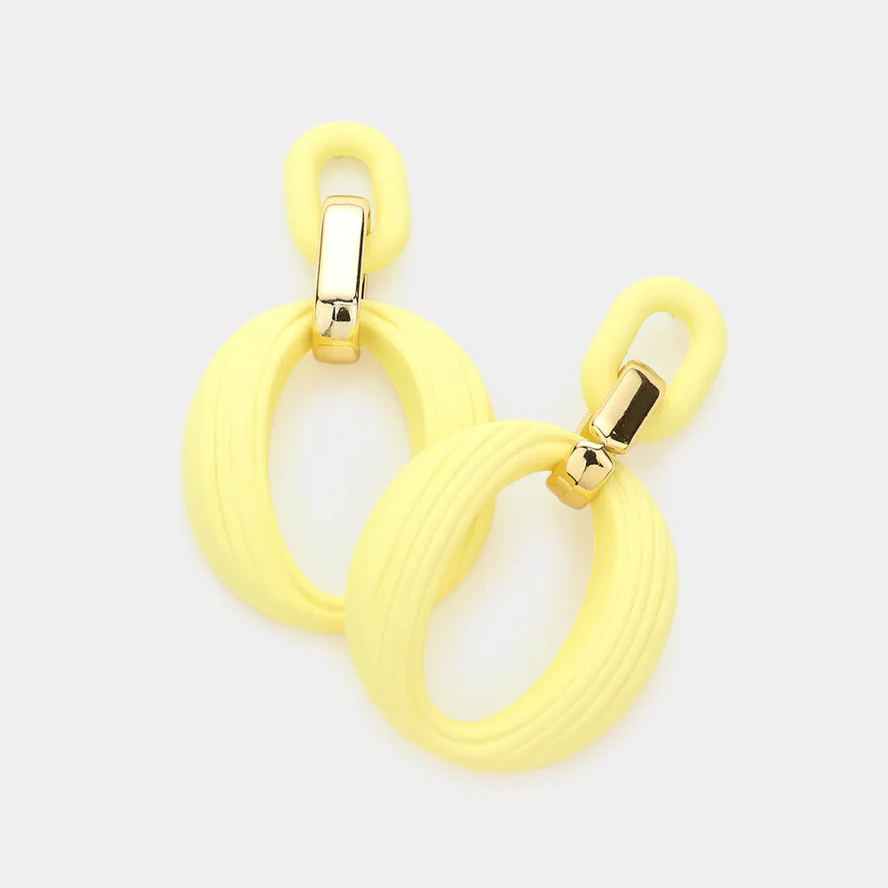 Yellow Geometric Open Oval Link Fun Fashion Earrings | Runway Earrings | Headshot Earrings |  588686