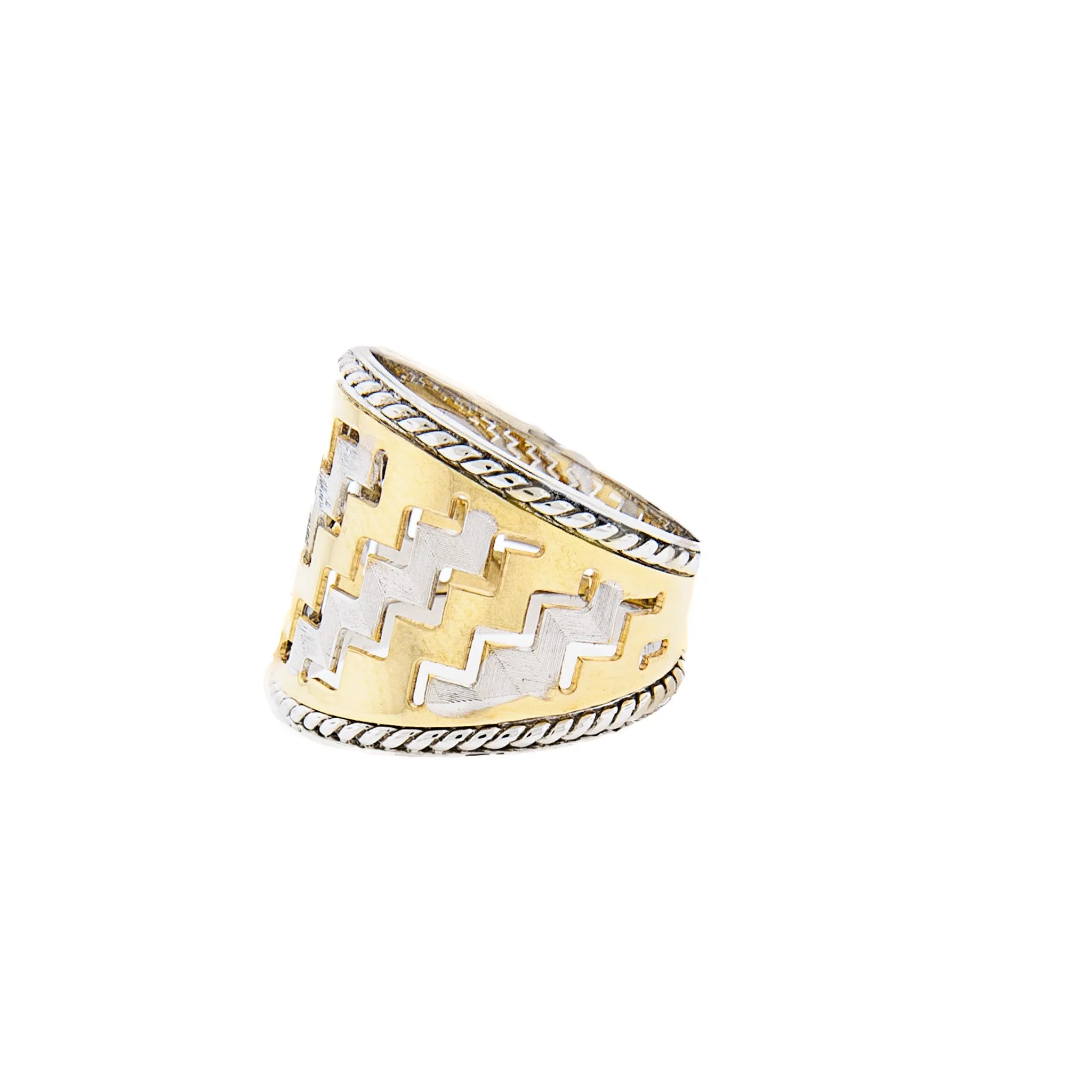 ZigZag Design Cigar Ring - 14K Two-Tone Gold