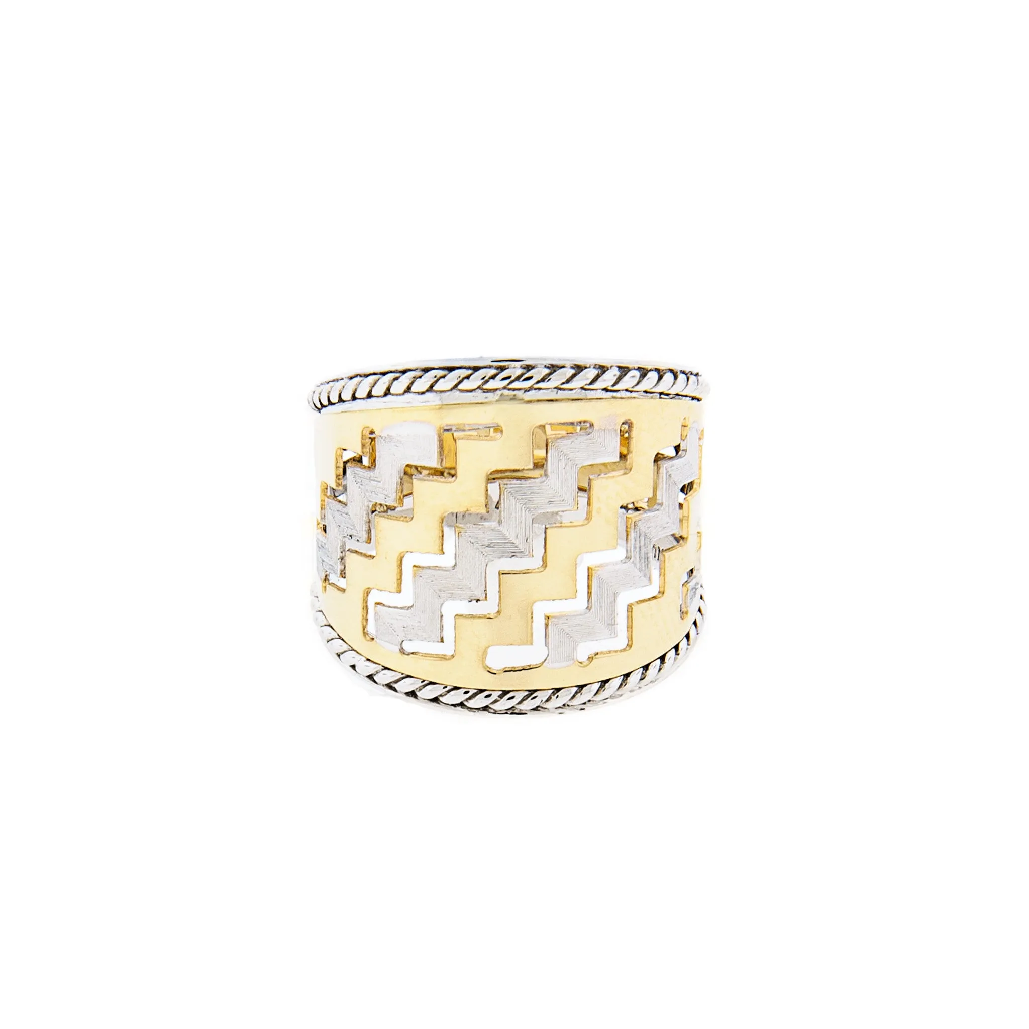 ZigZag Design Cigar Ring - 14K Two-Tone Gold