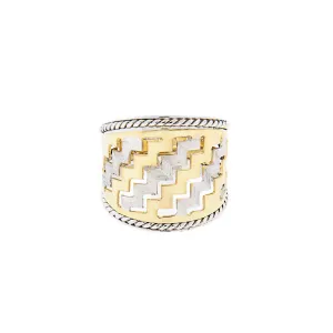 ZigZag Design Cigar Ring - 14K Two-Tone Gold
