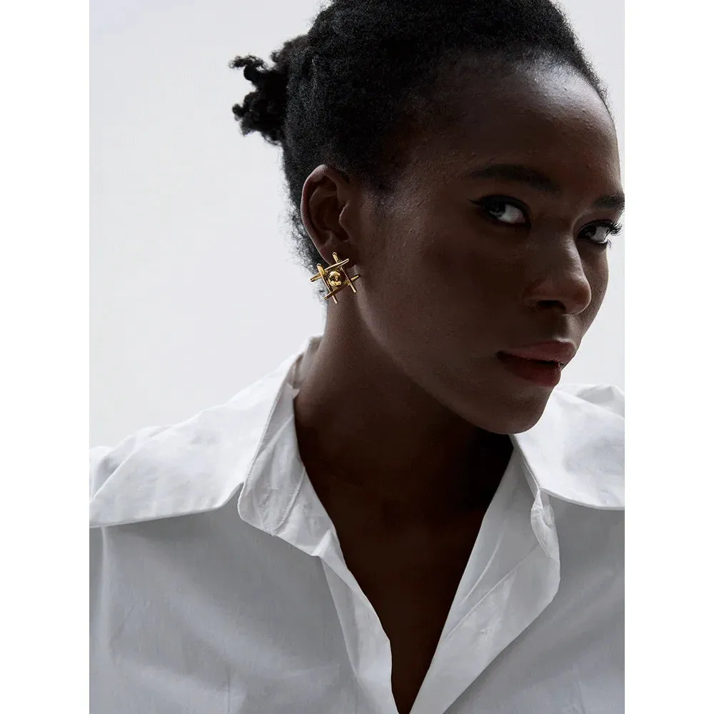 Ziva Geometry Sphere and Bars Stud Earrings