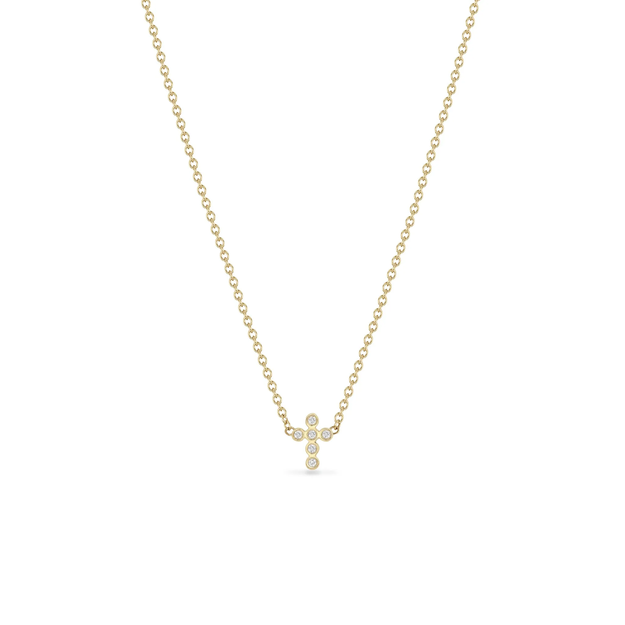 Zoë Chicco 14k Yellow Gold Diamond Cross Stud Necklace